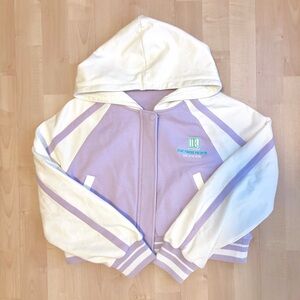 Ledin | Cropped White & Pastel Purple Hooded Baseball Varsity Jacket